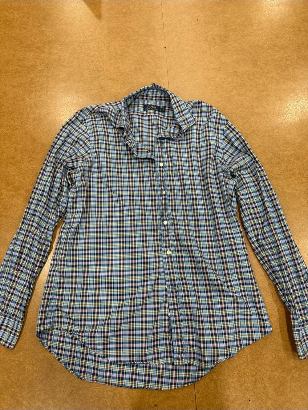Polo by Ralph Lauren Blue/ Green/ Red Multi-Check Long-Sleeve Button-Down Size L